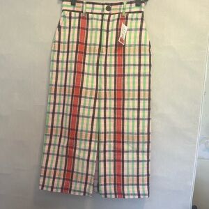Zara Pink Multicolor Plaid A-Line Skirt